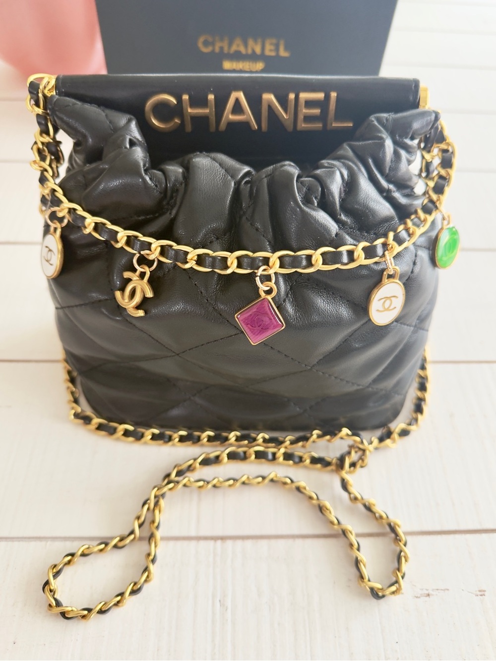 Quilted Crossbody Charm Bag